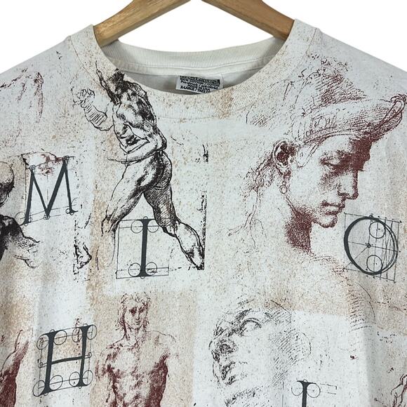 Vintage 90s Wildwood Productions Michelangelo Graphic Tee Mens XL White Hipster - Picture 2 of 7